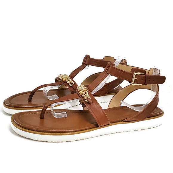 Michael Kors Shoes - Michael Kors Farrow Tan Leather Chain T-Strap Mini Platform Ankle Strap Sandals